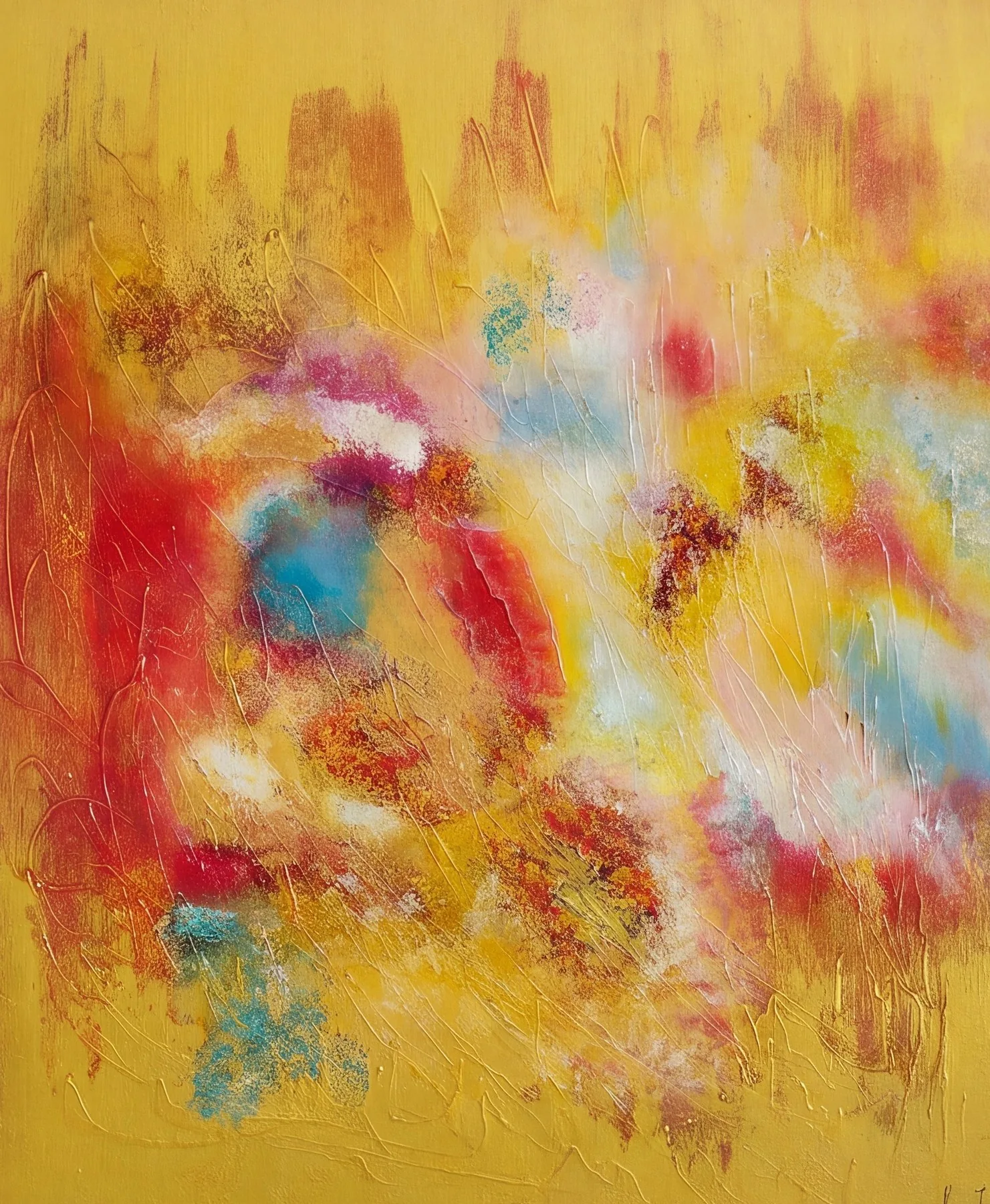 Overwhelmed, 120 × 100 cm, mixed media & 24k gold leaf, 2016