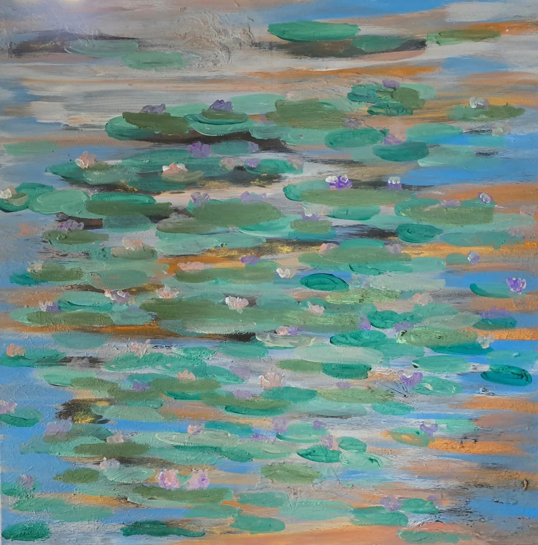 Water Lilies for Monet, 100 × 100 cm, acrylic on canvas, 2026