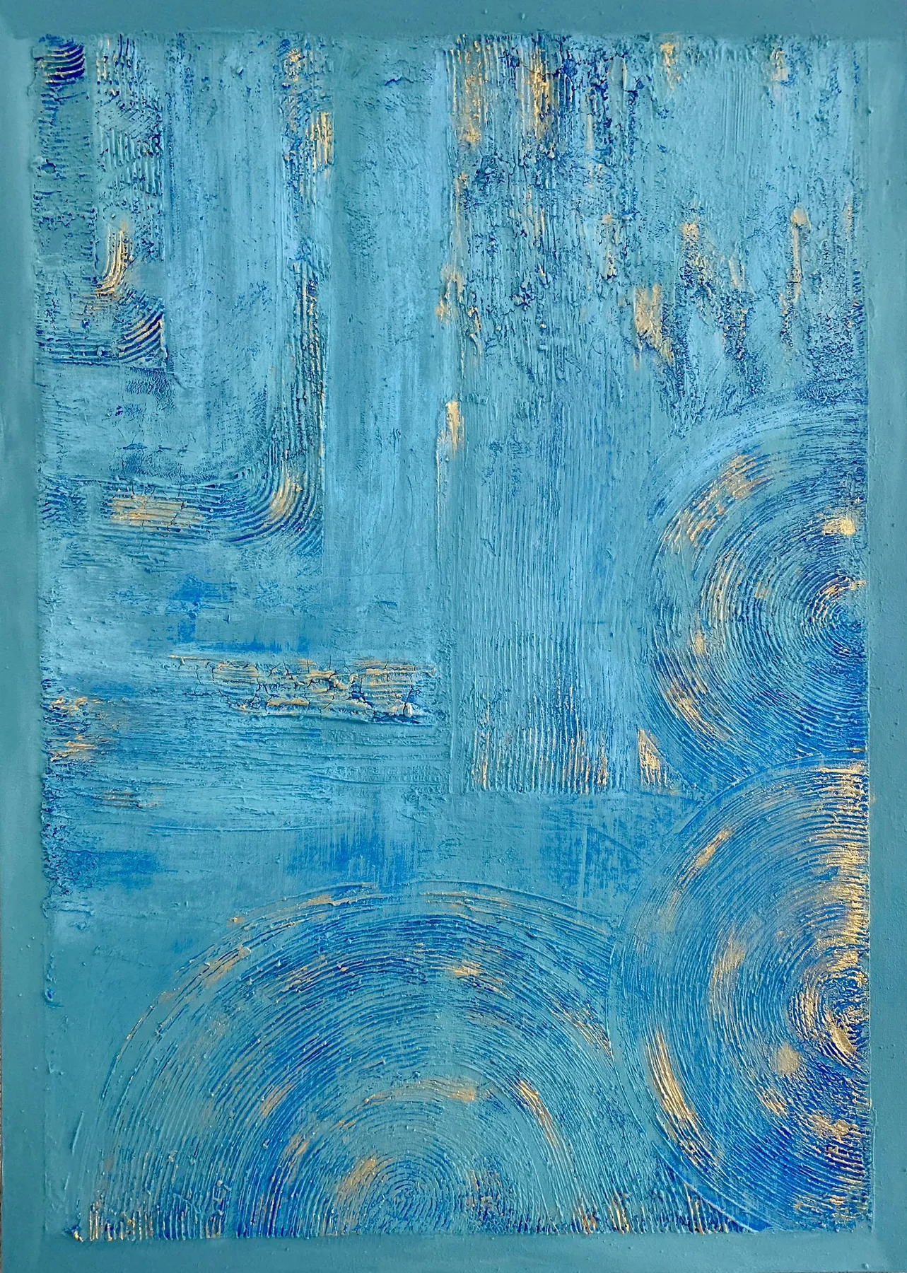 Whispers of the Infinite, 70 × 50 cm, mixed media & gold leaf on canvas, 2025